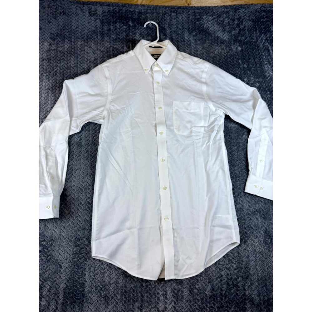 Lands End Dress Shirt Mens 14.5 32 White Tailored Fit Textured Cotton Pleated